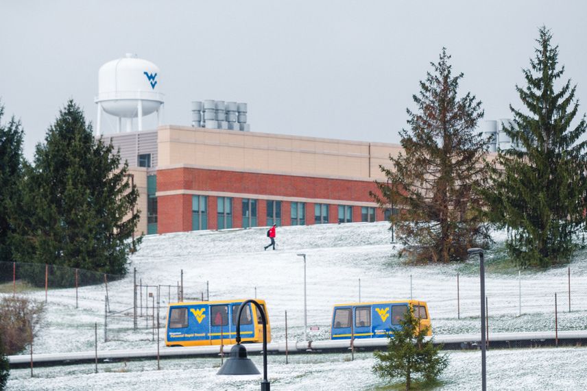 The Evansdale Campus on a snowy day.