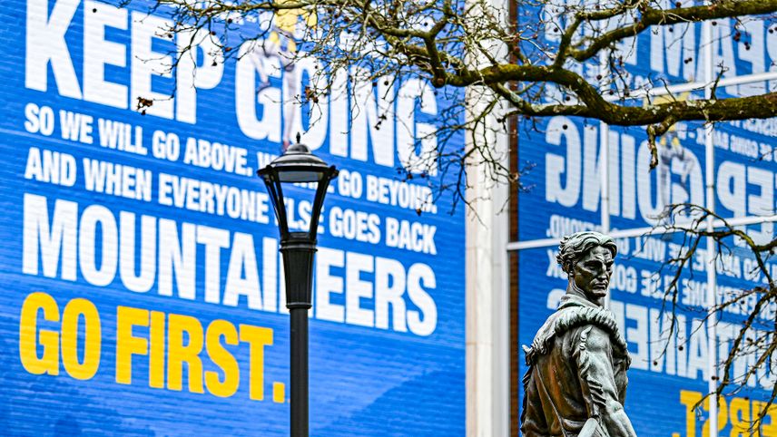 Campus scenes taken on the downtown campus Monday, Feb. 24, 2020. Here you will see the Mountaineer Statue in front of the Mountainlair.
